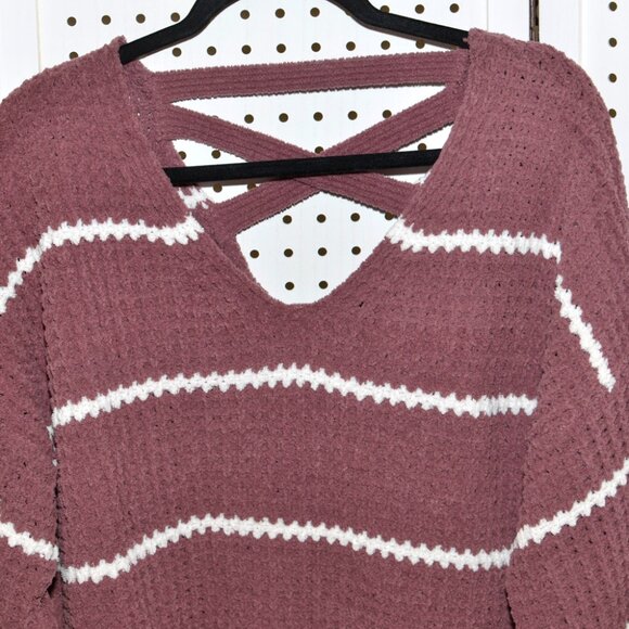 Plus Size 2X Moral Fiber Dusty Mauve Soft Waffle Knit Cross Back Sweater - Picture 2 of 8